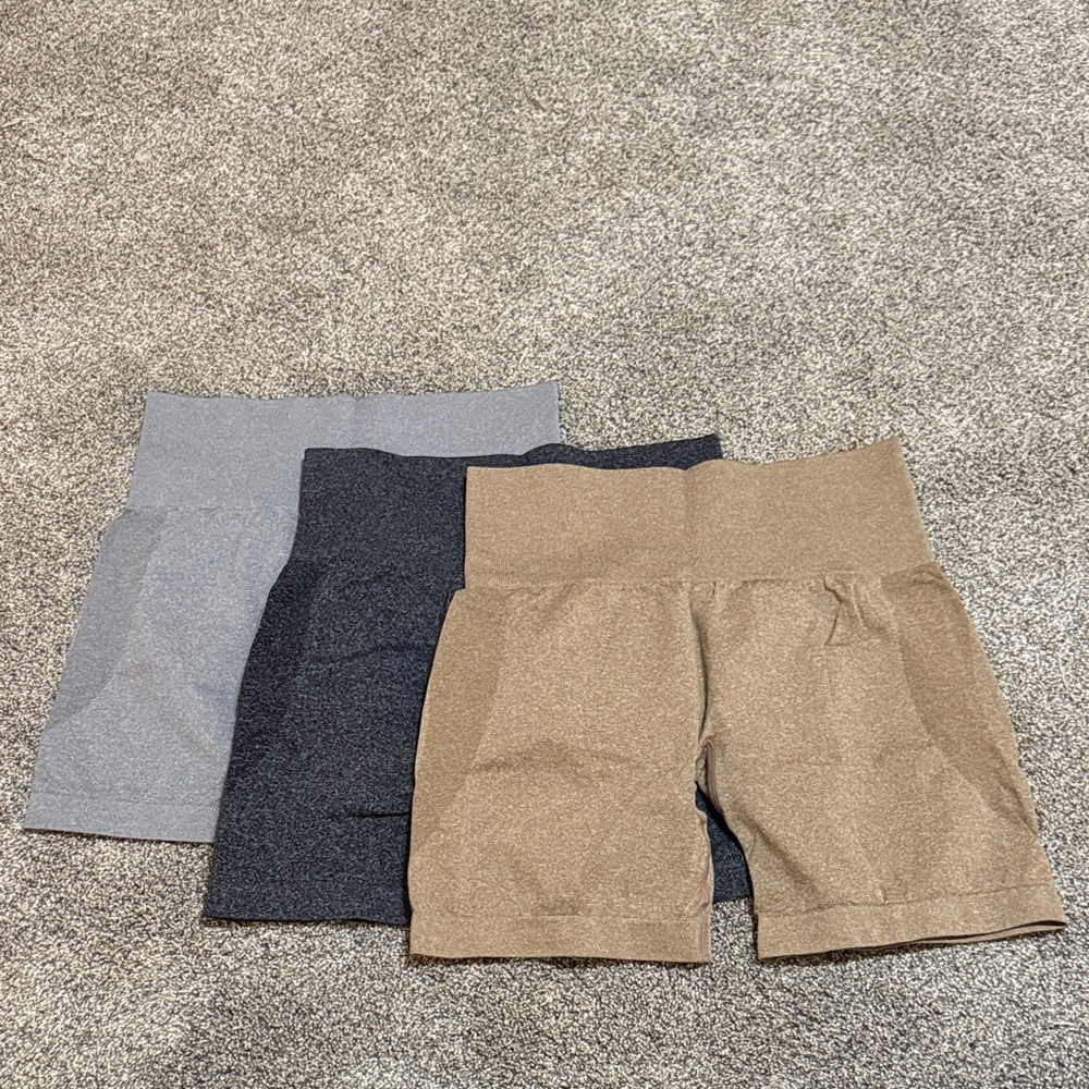 Set of Three High-Waisted Shorts in Gray, Black, and Brown